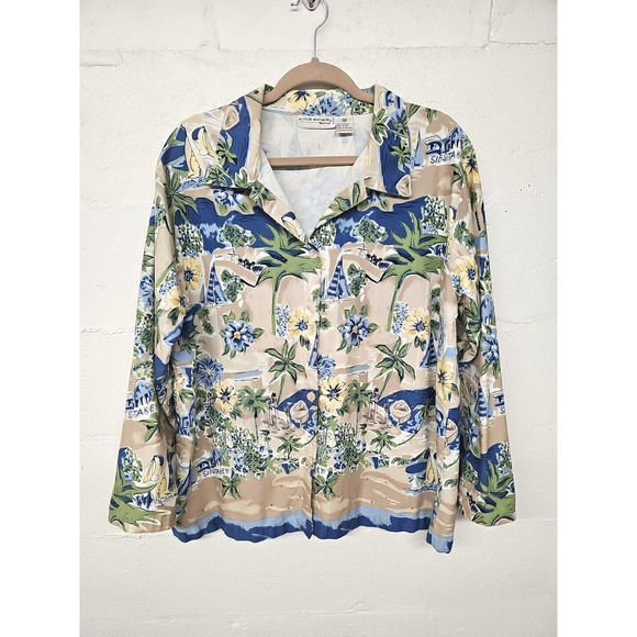 Allyson Whitmore Weekend 3X Tropical Button Down Jacket Brown Blue Green - Picture 1 of 7